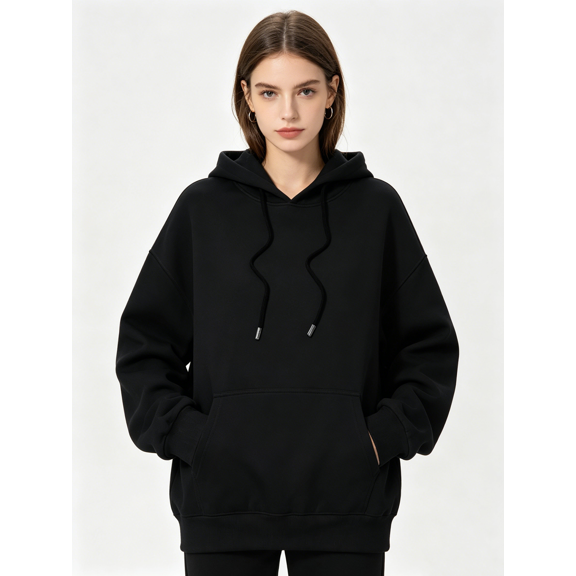 Zynoxe Hoodies for Women Oversized Elastic Ribbed Hem Pullover Sweatshirt Adjustable Drawstring Long Drop Shoulder Sleeves Hoodie Oversized Casual Solid Color Tops with Front Kangaroo Pocket S