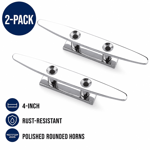 Marine Boat Cleat Heavy Duty Tie Down Hardware for Dock Mooring, 4 Inch, Silver, 2-Pack