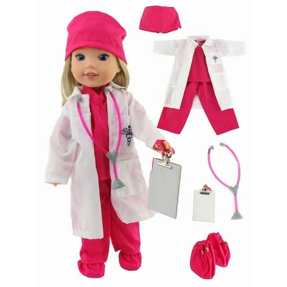 Hot Pink Doctor Outfit | Fits 14" Wellie Wisher Dolls | 14?? Inch Doll Clothing