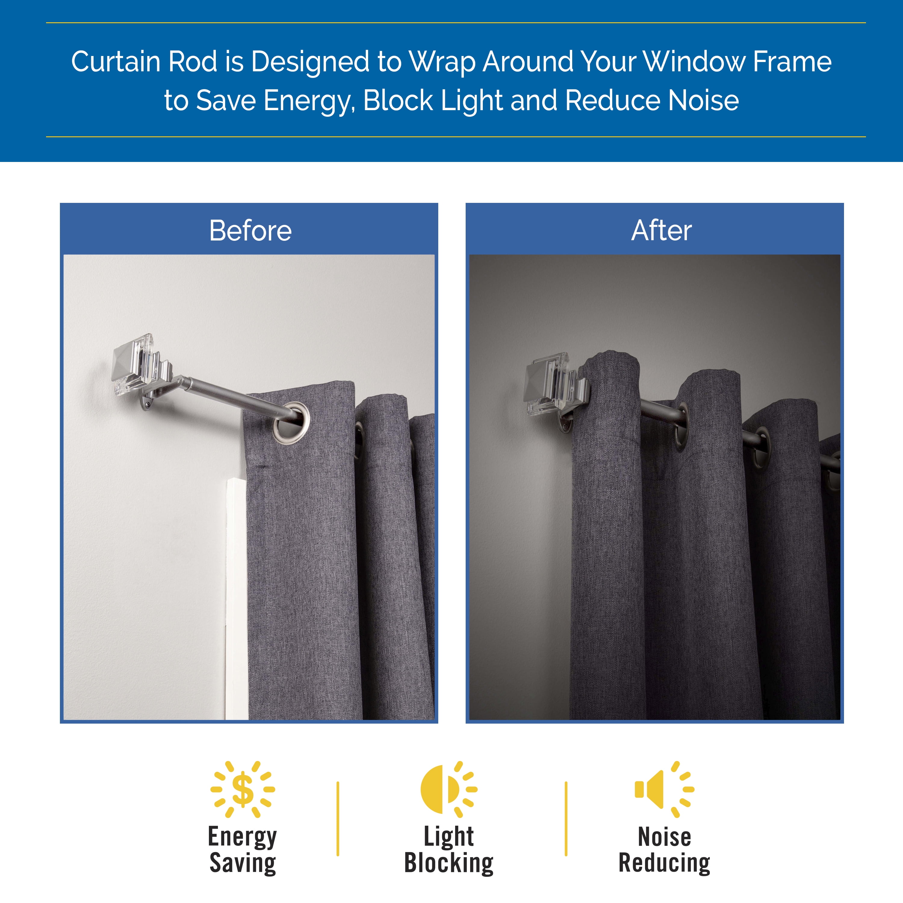 Sun Zero Faith Decorative Room Darkening Steel Wrap Rod, 66-120" Adjustable Length, 3/4" Dia., Brushed Nickel