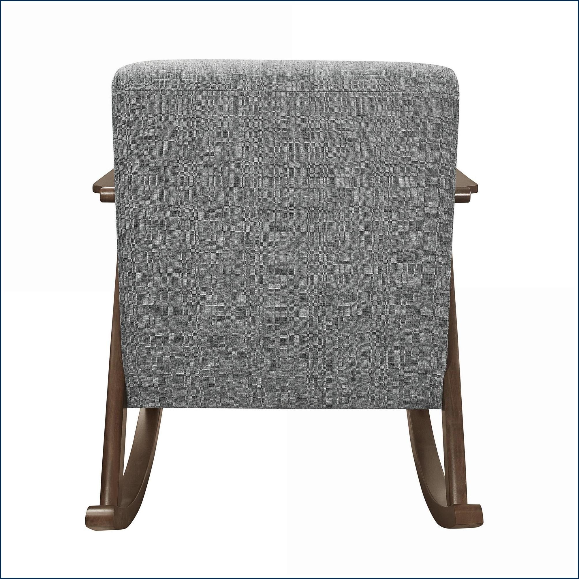 Rocking Chair Modern Gray Fabric Upholstered | Solid Rubber Wood Frame | Dark Walnut Finish