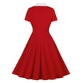 thumbnail image 4 of Women's Retro 1950s Cocktail Dress Lapel V Neck Short Sleeve Prom Dresses Vintage Flared A Line Swing Midi Dresses, 4 of 8
