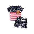 thumbnail image 2 of Little Boy 4th of July Outfits, Round Neck Short Sleeve Striped Tops + Elastic Waist Star Print Shorts Baby Toddler Summer Set, 2 of 10