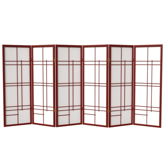 4 ft. Tall Japanese Style Eudes Lattice Folding Screen - Rosewood - 6 Panels