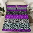 thumbnail image 1 of Leopard Print Fitted Sheet Full Size,Rustic Cheetah Zebra Skin Texture Patchwork Bedding Set For Girls Women Glitter Sequins Romantic Bed Sheets,Purple Chic Bed Set,2 Pillowcases （No Top Sheet）, 1 of 5