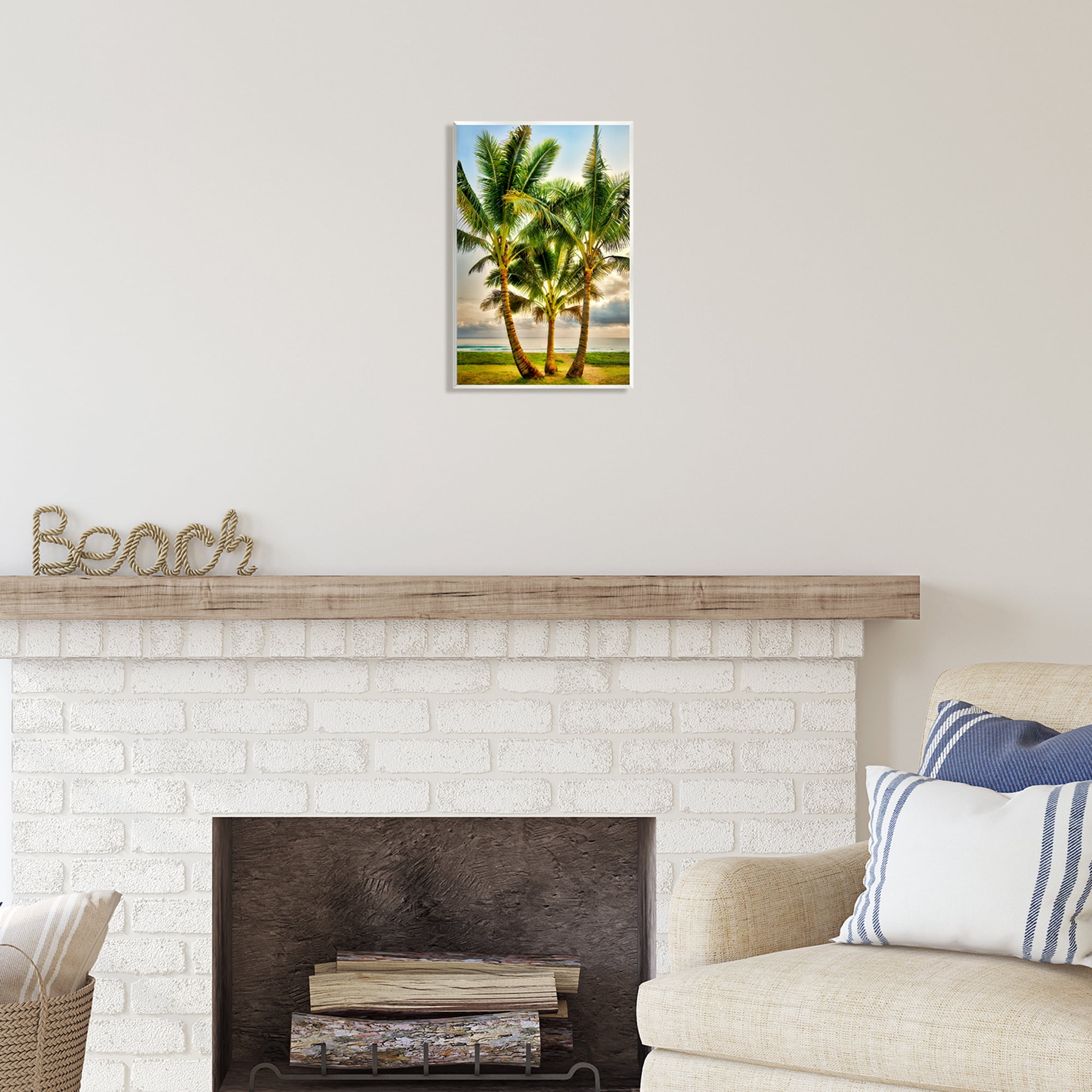 Stupell Industries Three Palm Trees on Beach Nature Painting Unframed Art Print Wall Art, 10 x 15