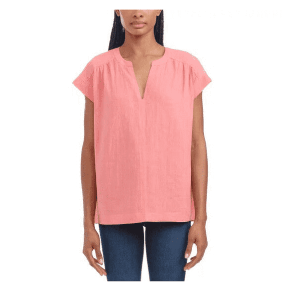 Splendid Ladies' Linen Blend Top, Orange, Small