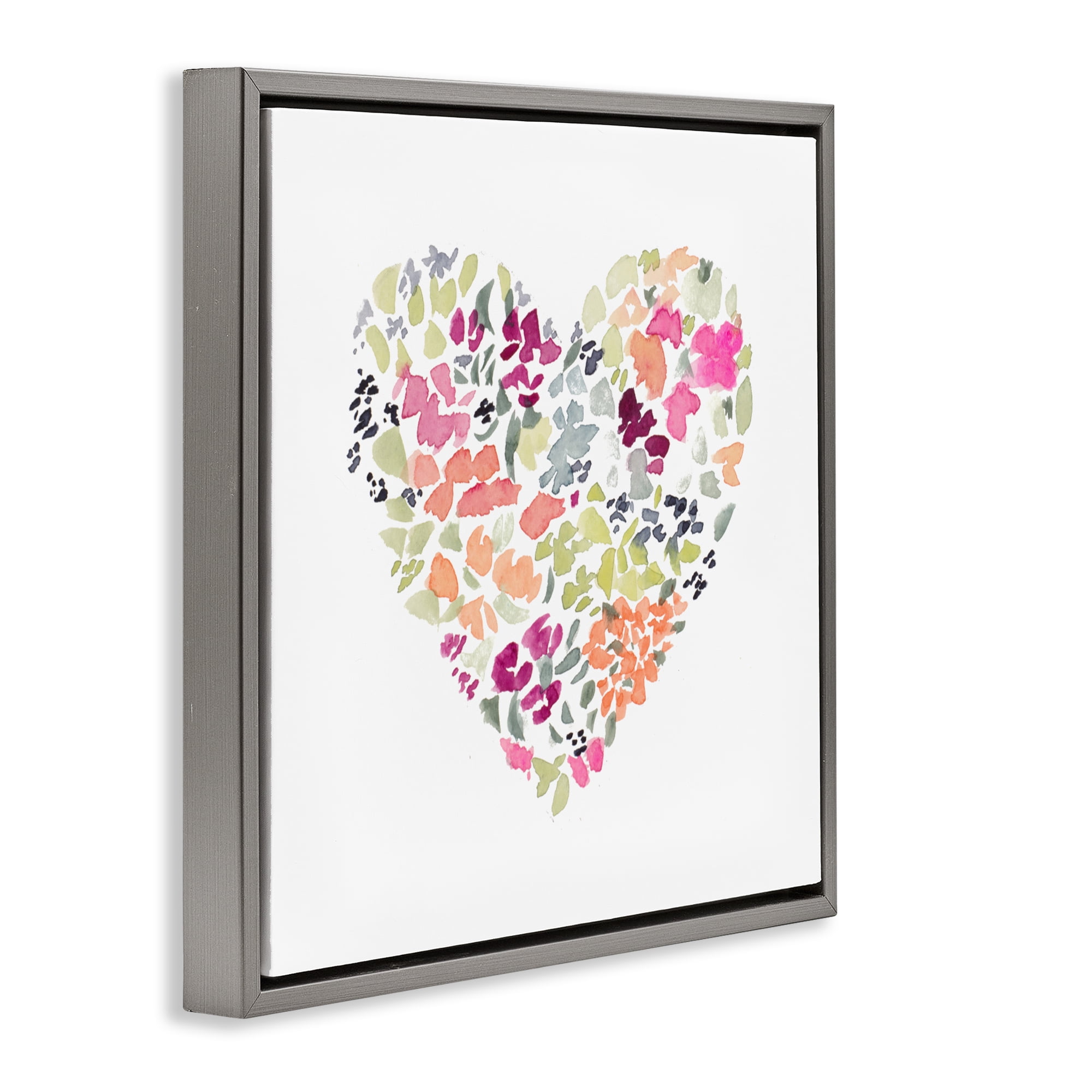 Stupell Industries Blooming Pastel Heart Gray Framed Floater Canvas Wall Art, design by Lanie Loreth