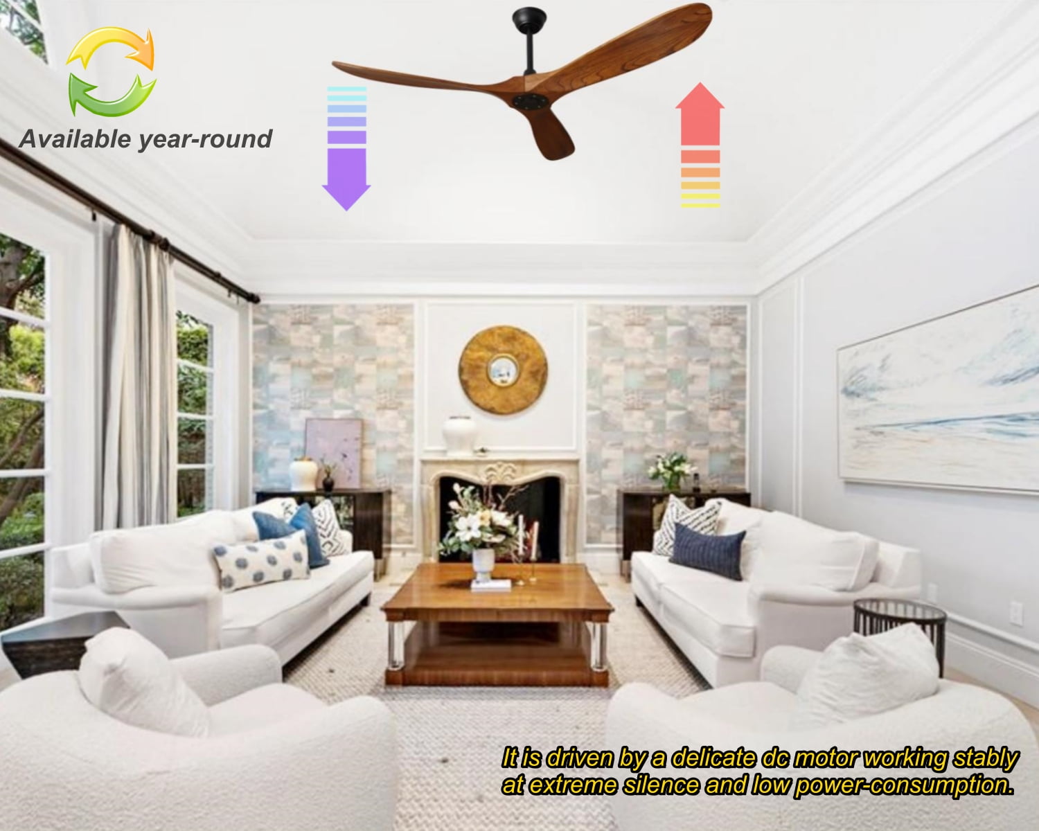 Goozegg 60 inch Ceiling Fan 3 Blades Reverse Airflow, Walnut Black