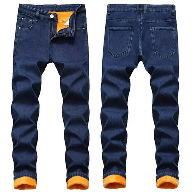 Pantalones vaqueros de invierno for hombre con forro polar, elásticos y térmicos, de corte regular for clima frío.