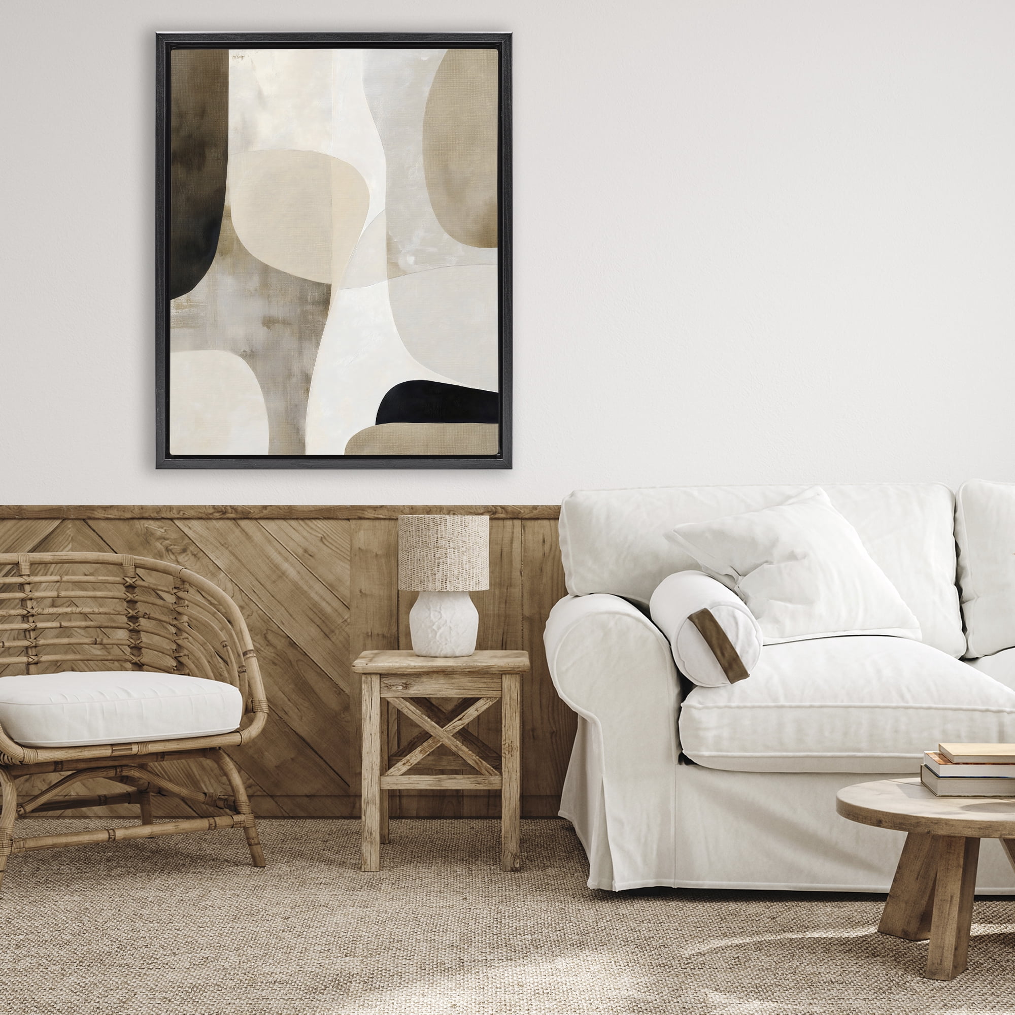 Stupell Industries Tan Shapes Organic Balance Black Framed Floater Canvas Wall Art, design by Ink Drop Loft