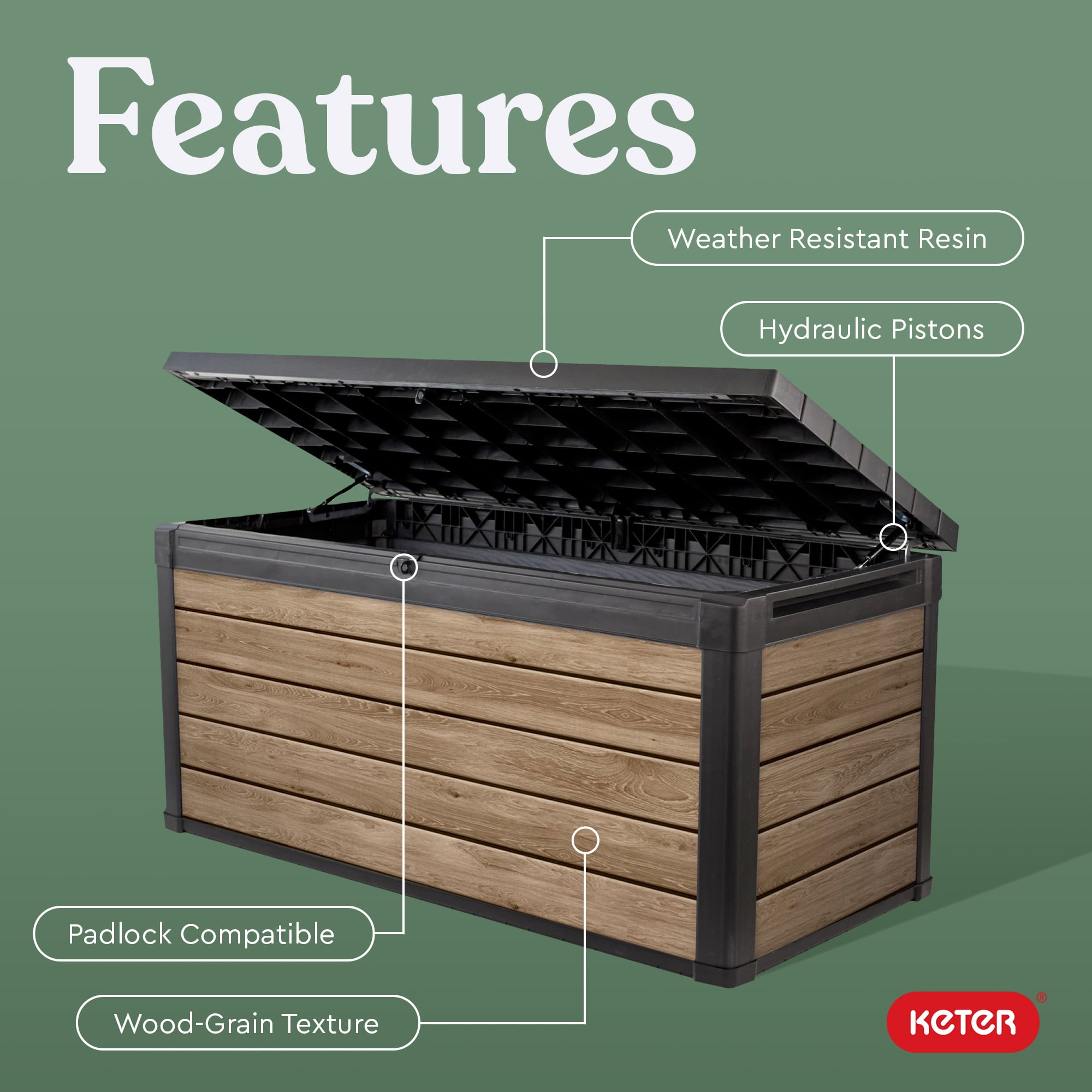 Keter Signature 150 Gallon Durable Weatherproof Resin Deck Box Organization and Storage for Outdoor Patio and Lawn, Ashwood