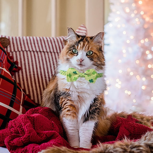 Xihbxyly Collar con Lazo para Festivales Irlandeses, Elegante Diseño Verde y Blanco, Cascabeles Que Identifican a Tu Mascota, Tamaño Ajustable para Mayor Comodidad, Ideal para Uso Diario En Paseos, p