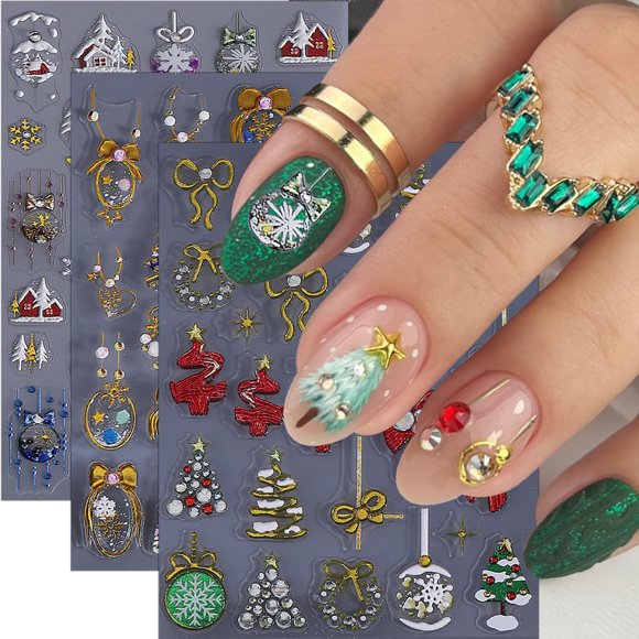 Calcomanías para Uñas BMKKOT 5D en Relieve Diseño Navideño 3 Piezas