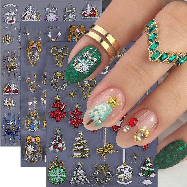 Calcomanías para Uñas BMKKOT 5D en Relieve Diseño Navideño 3 Piezas
