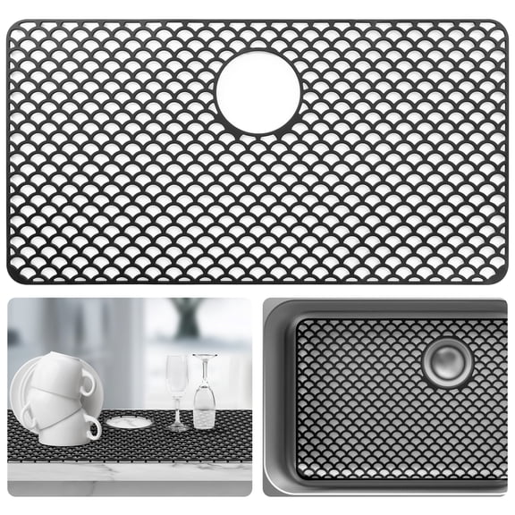 Sink Protectors for Kitchen Sink - Large 28.4"x 15" with Rear Drain Hole Heat Resistant Easy Clean Non-slip Silicone Drying Kitchen Sink Mat for Bottom of Kitchen Sink Stainless Steel(Black)-72x38CM