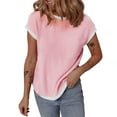 thumbnail image 1 of Dealovy T-Shirts pour Femmes en Tricot Côtelé, Haut d'Été à Manches Courtes, Col Ras du Cou, Coupe Ample, Tunique à Blocs de Couleur, 1 of 5