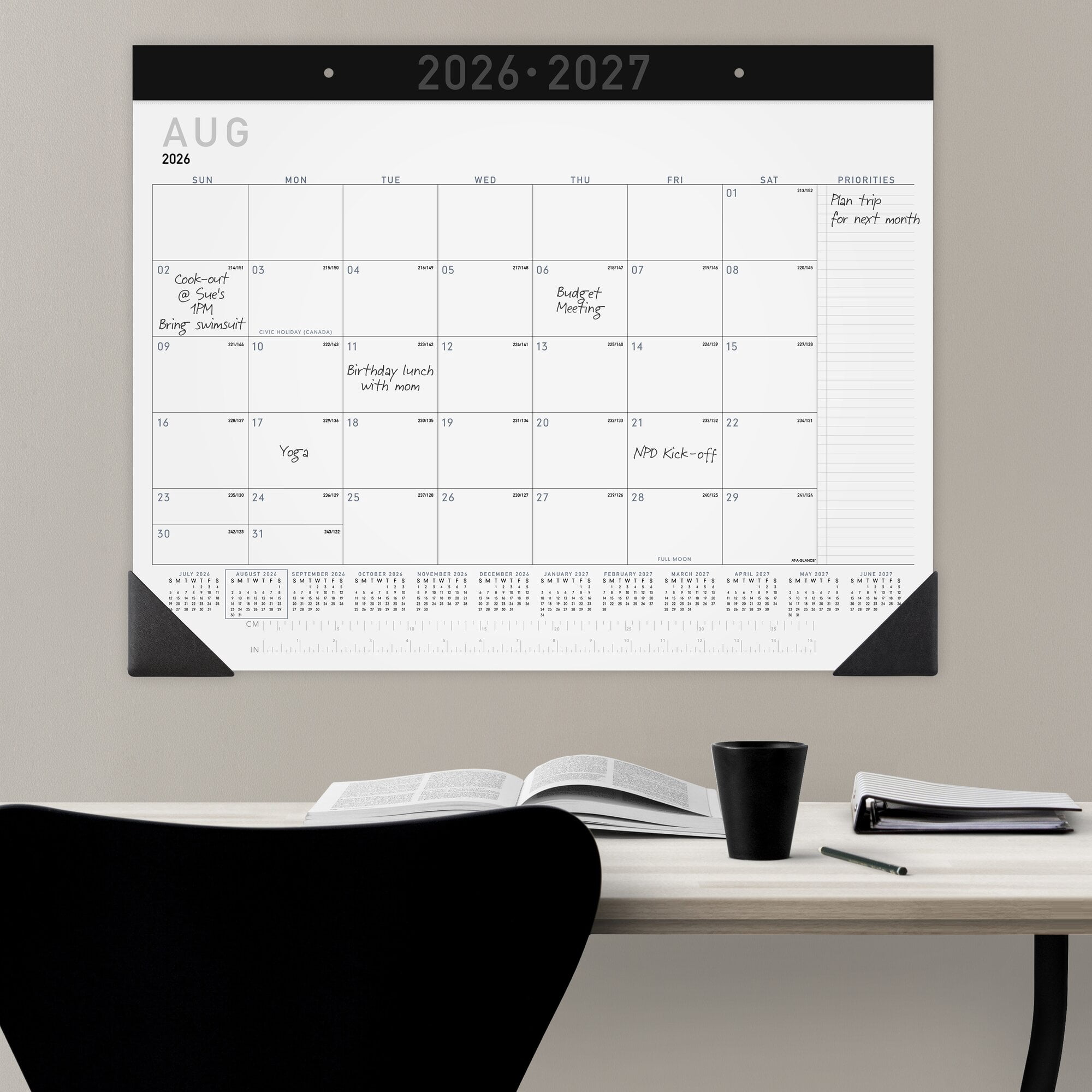 AT-A-GLANCE Contemporary Academic 2026-2027 Monthly Desk Pad Calendar Standard