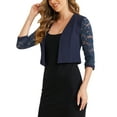 thumbnail image 4 of INSPIRE CHIC Lace Shrug Top for Women's Open Front Work Office 3/4 Sleeve Floral Christmas Cropped Bolero Cardigan S Navy Blue, 4 of 5