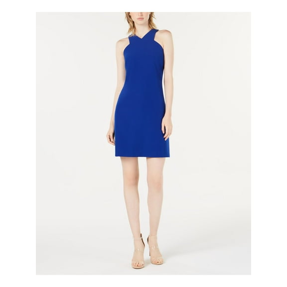 BAR III Womens Blue Zippered Sleeveless V Neck Short Sheath Dress Size: M