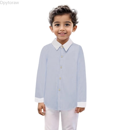 Dpytoraw Boys Girls Long Sleeve Striped Button Down Casual Long Sleeves Dress Shirts Boys Button Down Shirts Long Sleeve Size 7-8 Years
