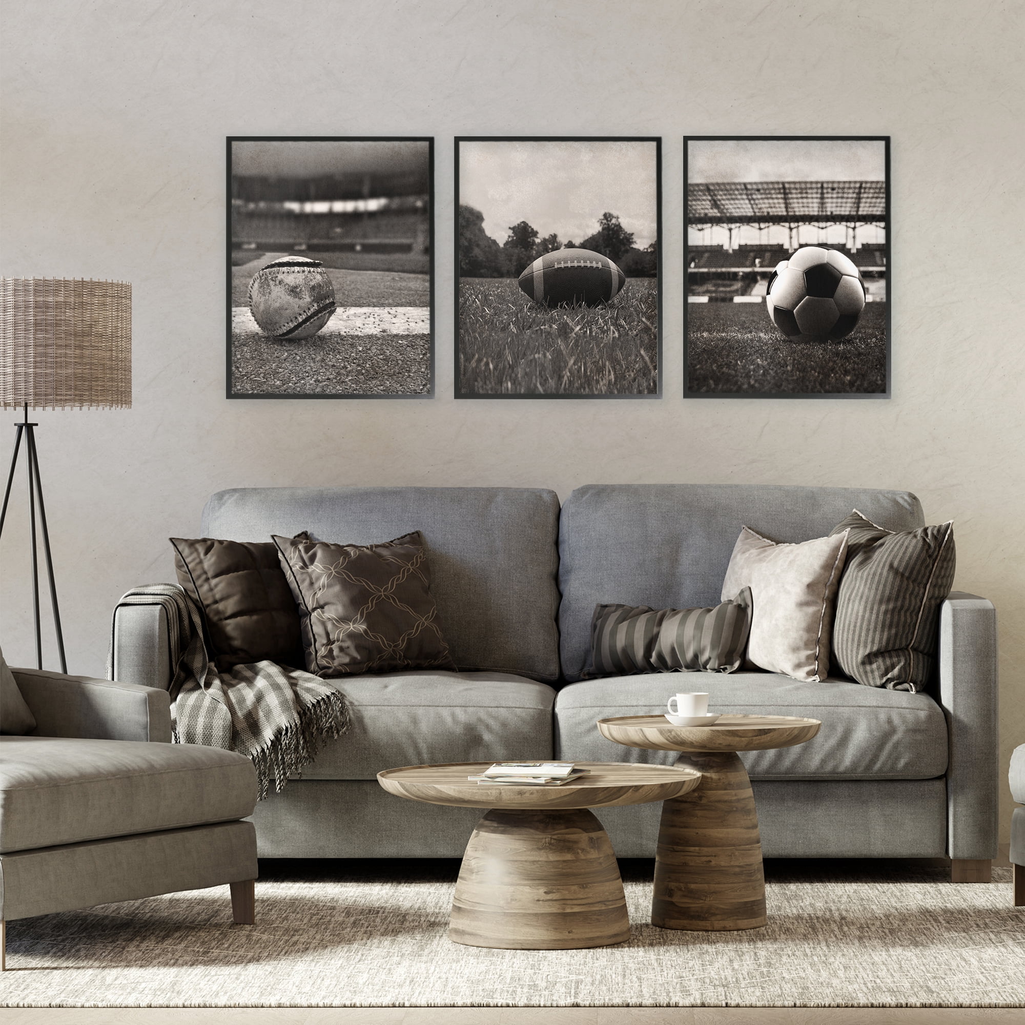 Stupell Industries Vintage Sports on Field 3 Piece Black Framed Giclee Art Set, design by Marcus Prime