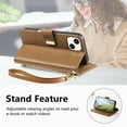 thumbnail image 5 of Decase Anti-Scratch PU Leather Wallet Case Compatible with iPhone 15,Shockproof Magnetic Buckle Hybrid Case Cover with Zipper Pocket Credit Card Slot Cash Slot Wrist Strap Lanyard,Brown, 5 of 12