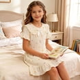thumbnail image 4 of Cethrio Girls Cotton Nightgowns, Short Sleeve Summer Casual Breathable Girls Sleep Dresses Beige Size 2-3T, 4 of 6