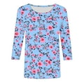 thumbnail image 5 of 3/4 Sleeve Shirts for Womens Tops Casual Plus Size Floral Crewneck Tee Shirt Loose Comfy Tunic Top, 5 of 5