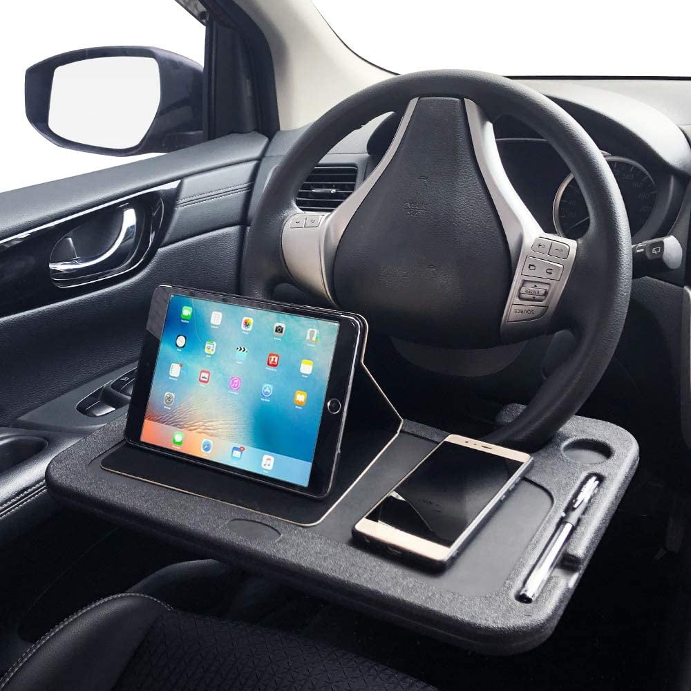 MINI-FACTORY Food Tray for Car Steering Wheel Eating Tray Desk Table for Food Drink Notebook Laptop - Black