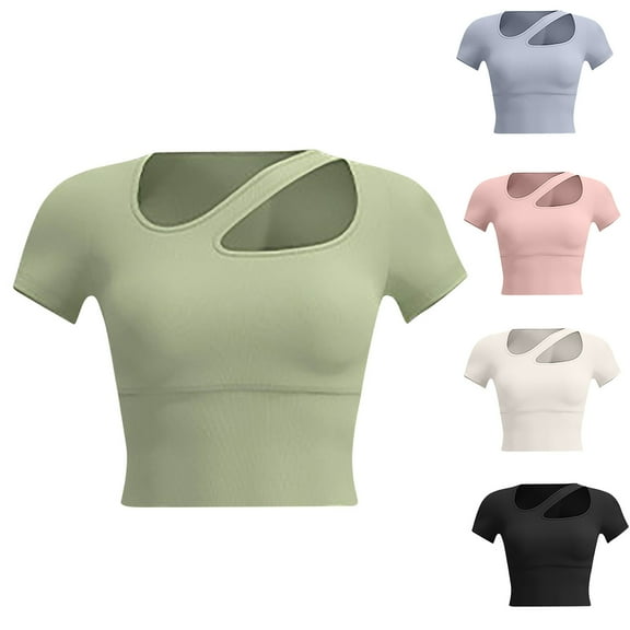 Nmnitkp Women Soft Underwear Lingerie Tops 2 in 1 Built-in Shoulder Pad Short Sleeves Ladies Padded Tank Top Shirt Green,L