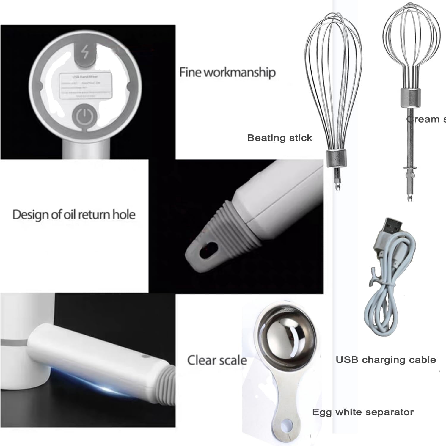 Hand Mixer,3-speed Portable Mixer with Twin Whips and Egg Separator for Kitchen Baking Cooking