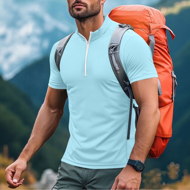 pstuiky Camisas de manga corta para hombre, Camiseta deportiva de verano para hombre, de color liso, ajustada, con cremallera, de manga corta y cuello alto camisas casuales para hombre s