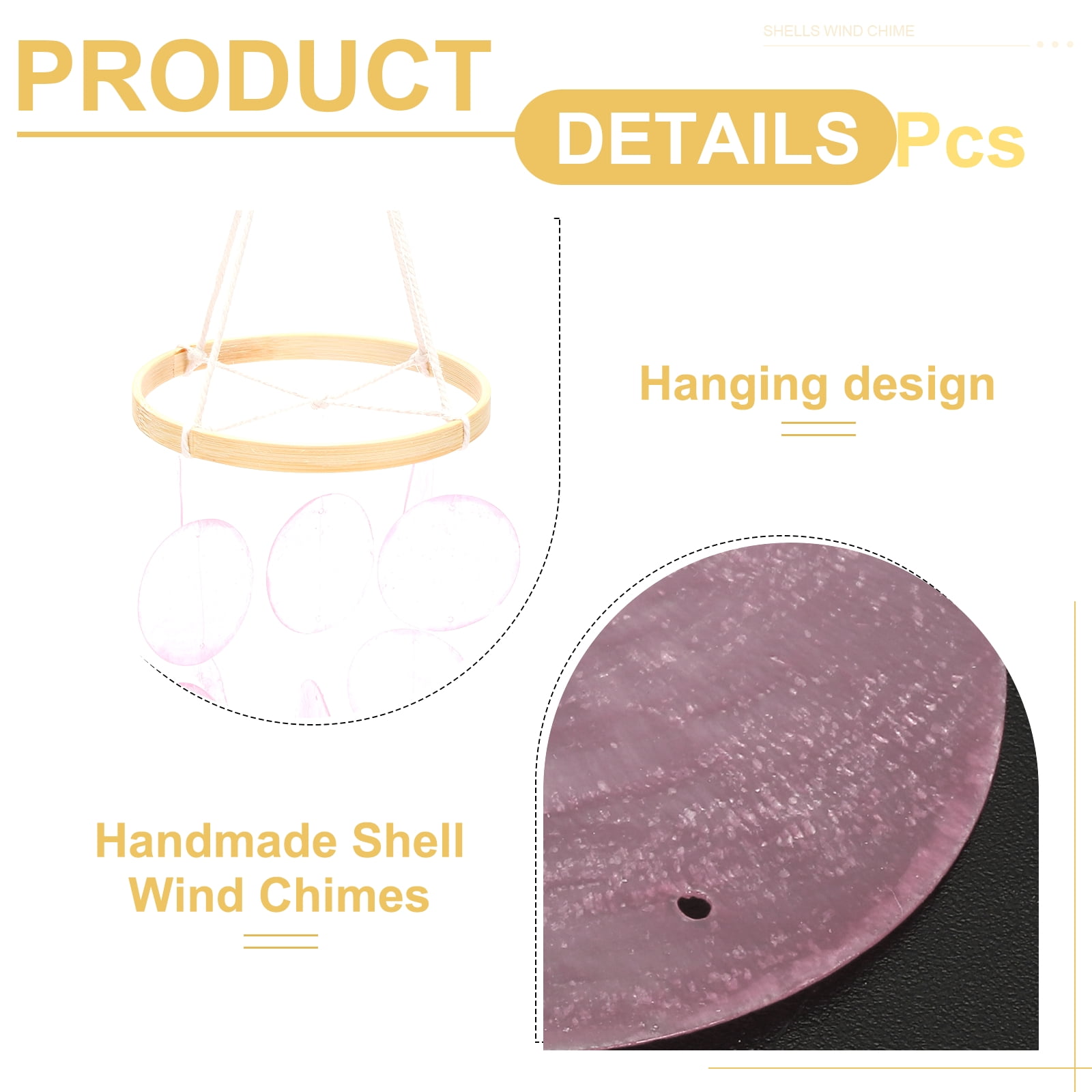 Uxcell 2Pcs 35" Capiz Wind Chimes Seashell Hanging, Pink/Honey