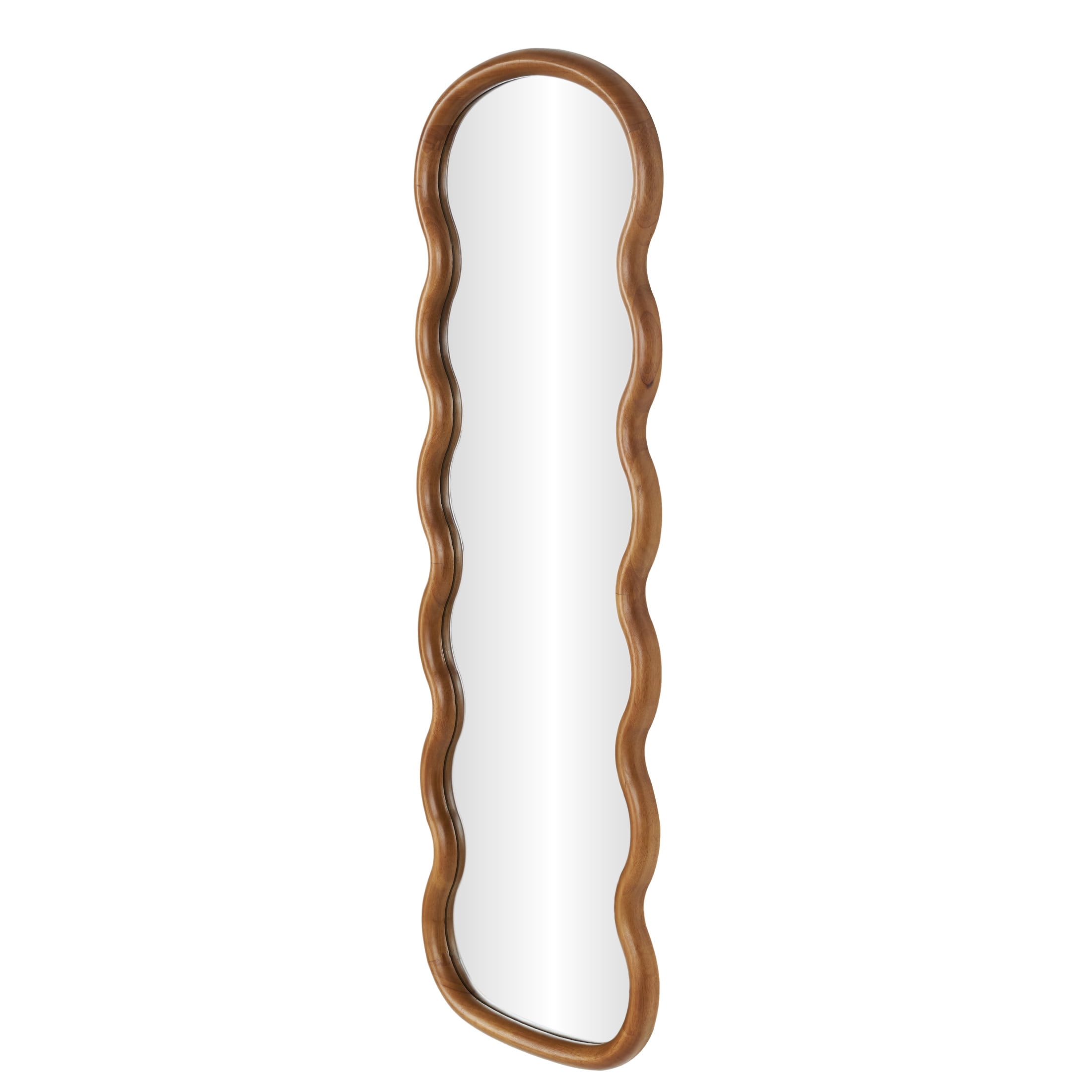 DecMode 16" x 47" Brown Handmade Wavy Abstract Wall Mirror