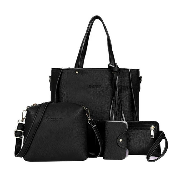 Pack of 4 Bags Ladies Leather Shoulder Handbag Purse Satchel Set Black