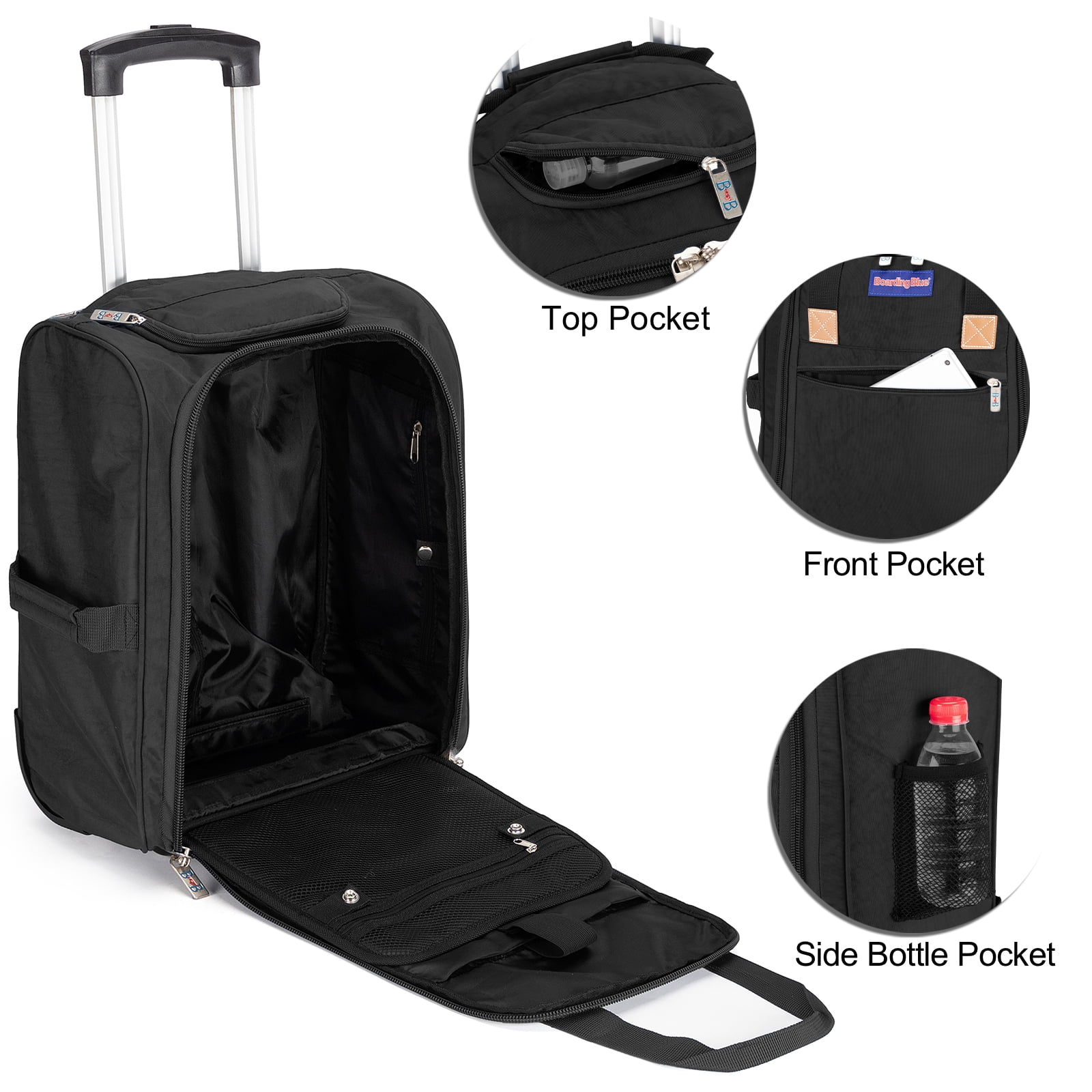 17X13X8 Inches Personal item Rolling Under Seat Duffel Bag for JetBlue Allegiant, Spirit Airlines. (Black)