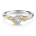 thumbnail image 2 of Gem Stone King 925 Sterling Silver and 10K Yellow Gold Round White Created Sapphire and White Lab Grown Diamond Engagement Ring for Women | 0.28 Cttw | Size 5, 2 of 5