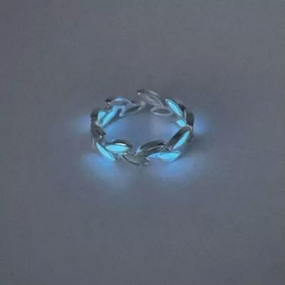 GKNET Adjustable Luminous Glow Ring Glowing In The Dark Delicate Jewelry Ring For Women Men-Leaf Blue