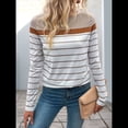 thumbnail image 4 of Camiseta de Larga con Cuello Redondo y Estampado de Rayas para Mujer, de Punto Suave con Bloques de Color Caqui S, 4 of 10