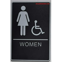 Women Accessible Restroom Sign with Braille and Double Sided Tap (Black,6x9 Comes with Double Sided Tape)- The Standard line