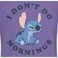 thumbnail image 2 of Junior's Lilo & Stitch I Don't Do Mornings Stitch Distressed  Graphic Tee Purple Large, 2 of 3