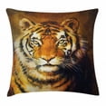 thumbnail image 1 of Tiger Throw Pillow Cushion Cover, Oil Painting Style Big Cat Purposeful Eyes Carnivore Bengal Feline of East, Decorative Square Accent Pillow Case, 16 X 16 Inches, Black Pale Brown, by Ambesonne, 1 of 2