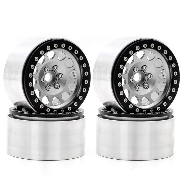 4-Pack 2.2 Inch Aluminum Alloy Wheel Rims, 65mm OD x 36mm Width, 12mm Hex, 108g Each - Compatible with 1/8 1/10 Trax4 Trax6 Scx10 Rr10 Wraith Yeti RC Cars, Silver BJM311 Replacement Tire Rims