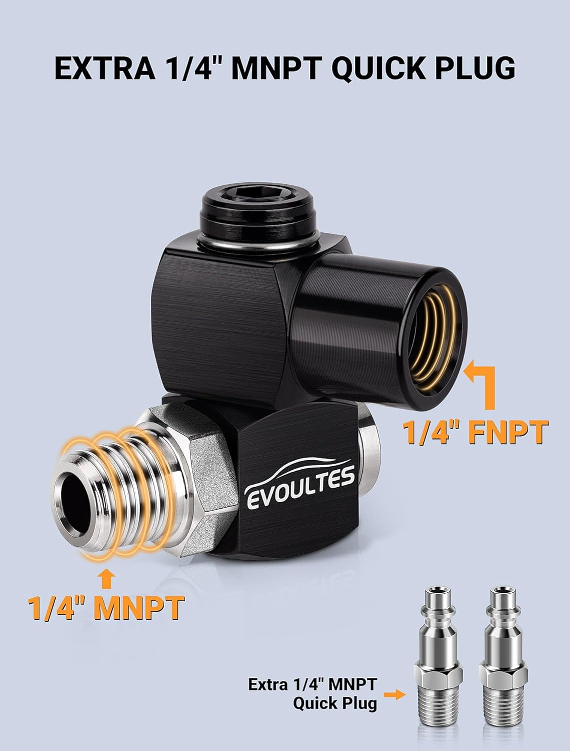 MKEUDQ-2-Packs 1/4" NPT 360° Swivel Air Hose Fittings, No Leakage Air Compressor Hose Fittings with 1/4 Inch MNPT Quick Connect, Air Tool Fittings for Air Compressor Attachments