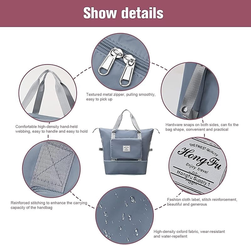Large Capacity Folding Travel Bag,Portable Foldable Travel Lightweight Waterproof Oxford Fabric Duffel Bag Carry Luggage Bag for Expandable Weekender Sports, Gym, Vacation