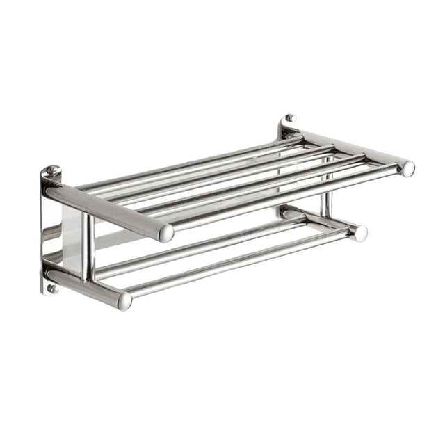 Large Towel Rack with Shelf large towel rack Stainless Steel Double Towel Bar Dual Hanger Storage Organizer Wall Mount, Without Hook