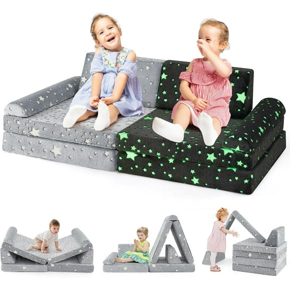 OLAKIDS Modular Kids Play Couch, 8 PCS Toddler Creative Sectional Fort Building Sofa for Playroom, Bedroom, Children Convertible Soft Foam Furniture Playset Floor Cushion Boys Girls