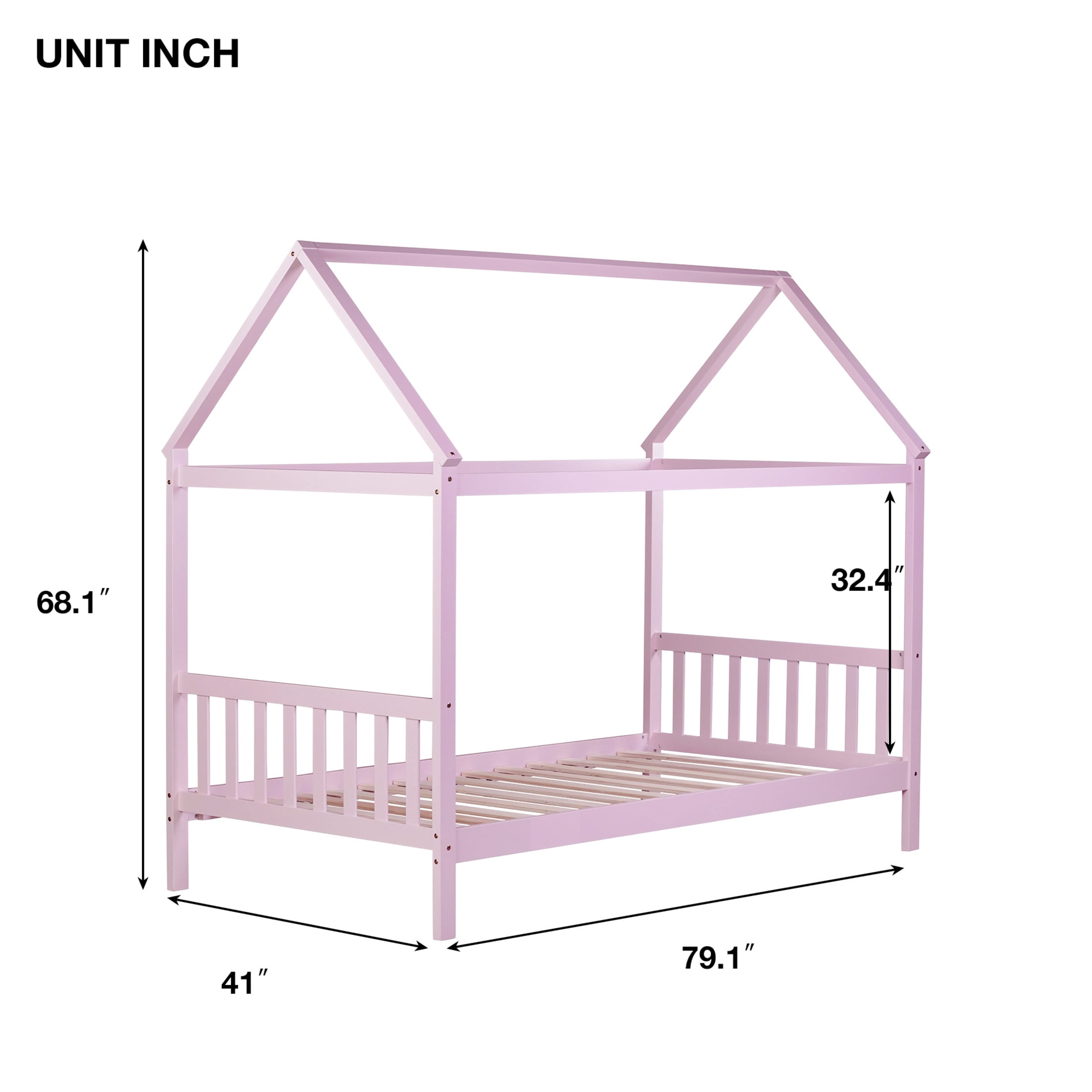 Noble House Lois Twin House Canopy Bed, Rubber Wood Frame with House-Shaped Design and Headboard Footboard, Pink
