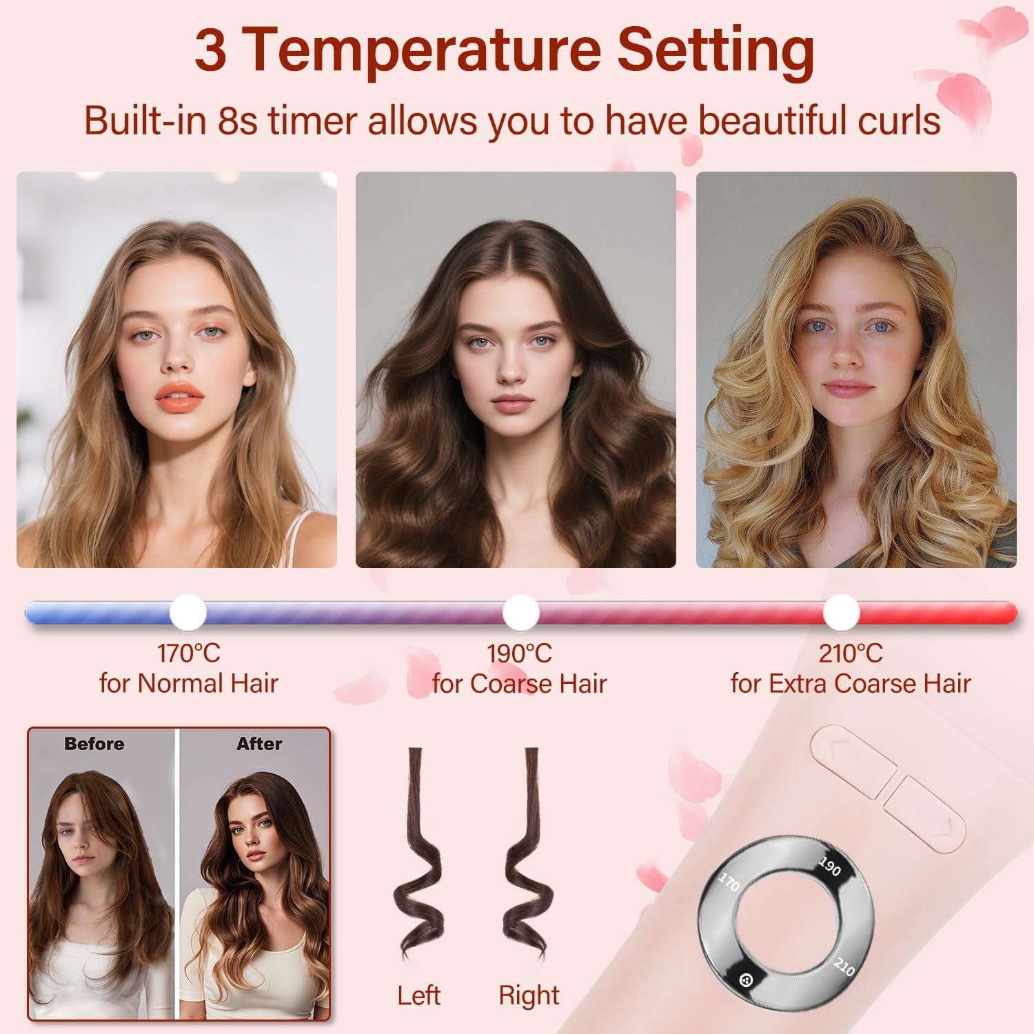 CNV Automatic Hair Curler with 4 Temperature Settings, Auto-Rotating Ceramic Curling Iron with Anti-Tangle & Anti-Scald Design